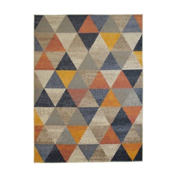 Ramine - Tapis effet laineux motif triangle multicolore 195x270