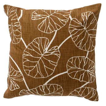 Coussin - marron en coton 45x45 cm avec motif fleuri