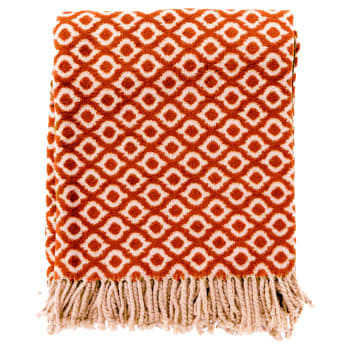 Hoii - Plaid orange 150x200 cm en coton et acrylique avec motif