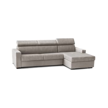 Dmora Divano Angolare Con Penisola Destra Marica, Rivestito In Tessuto Grigio, Braccioli Standard, Contenitore Sotto Chaise Longue, 100% Made In Italy, 280x180x85 Cm