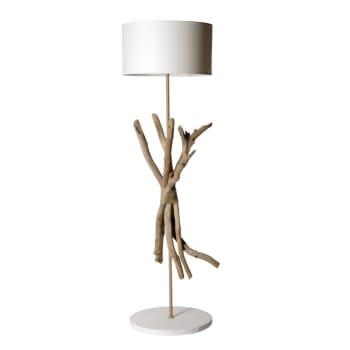 Magnifique Lampe Abat-Jour Rectangulaire – Pied En Fagot De Bois – Vintage
