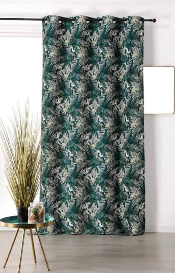 Rideau ambiance tropicale motif toucan vert 135x255cm