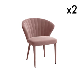 Iris - Lot de 2 chaises velours rose vintage pieds velours assortis