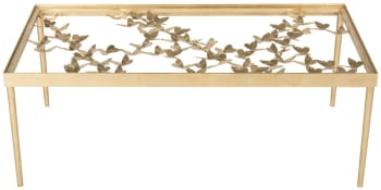 Rutha - Mesas de centro hierro & vidrio en oro, 60 x 120 x 45 cm