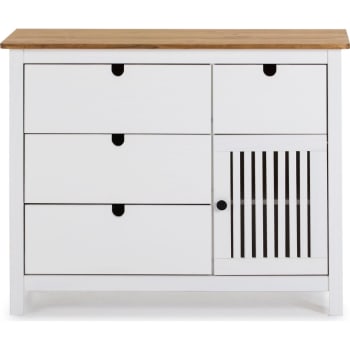 Fabia - Commode 1 porte 4 tiroirs en pin massif blanc 100 cm