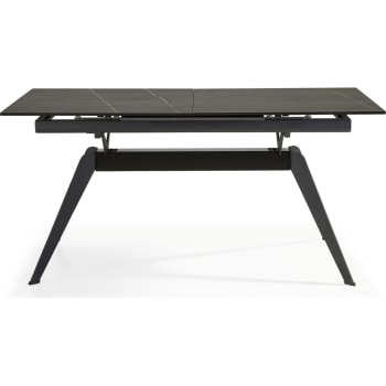 Lally - Table à manger rectangulaire extensible céramique noir/doré 160/220cm