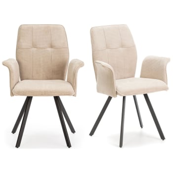 Alann - Lot de 2 fauteuils de table en tissu gris clair