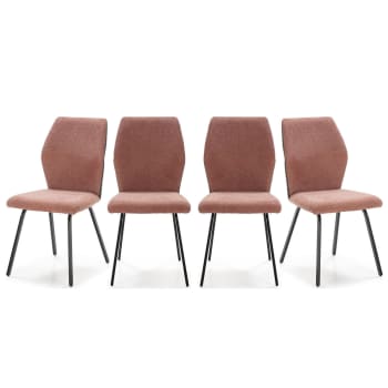 Garance - Lot de 4 chaises en tissu orange corail et simili cuir