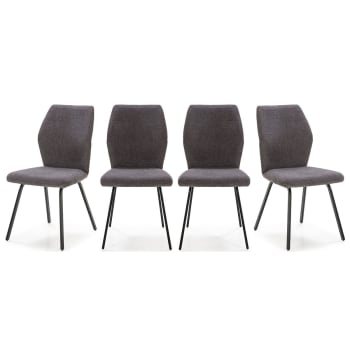 Garance - Lot de 4 chaises en tissu gris foncé et simili cuir