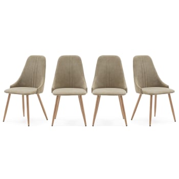 Vicky - Lot de 4 chaises en tissu vert pâle, piètement métal effet bois