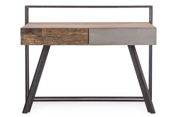Corot - Bureau design en bois de manguier et métal noir 2 tiroirs