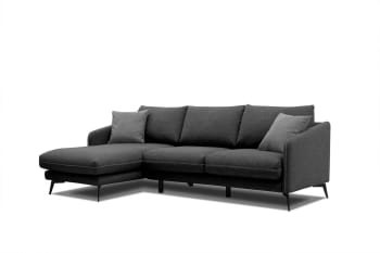 Sogel - Canapé d'angle gauche 4 places tissu noir