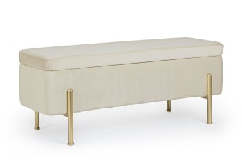 Nina - Banc coffre 2 places en velours et piétement or beige