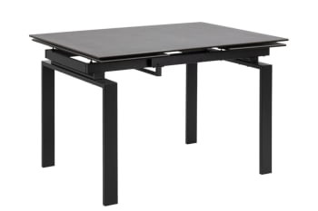 Hilda - Table à manger extensible 120/200 cm en céramique aspect marbre noir