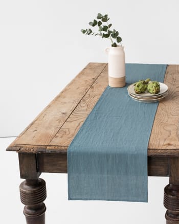 Leinen-Tischläufer, Blau, 40x150 cm