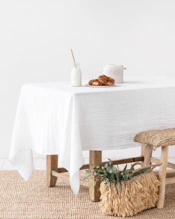 Tischdecke aus Leinen, Weiß, 200x200 cm