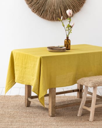 Tischdecke aus Leinen, Gelb, 100x100 cm