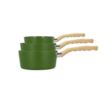 Kaki - Set de 3 casseroles en aluminium vert - compatible induction