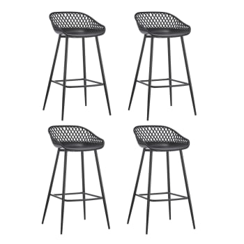 Bradley - Lot de 4 chaises de bar extérieur en polypropylène noir