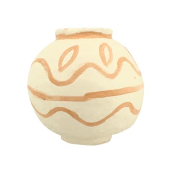 Merzouga - Vase boule en papier maché écru et terracotta