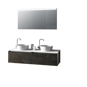 Aurora - Mueble de baño 6 piezas con doble lavabo en melamina oxido