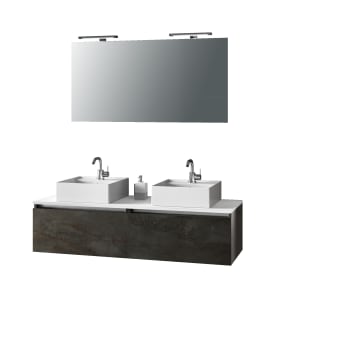 Aurora - Mueble de baño de 8 piezas con doble lavabo en melamina oxido