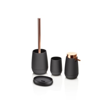 Trendy - Set de accesorios de baño 4 piezas abs negro/cobre y goma