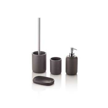 Set 4 Pezzi Accessori Bagno TFT Saada In Resina, Bianco E Grigio Effetto Marmo - Portasapone, Dispenser E Portaspazzolino