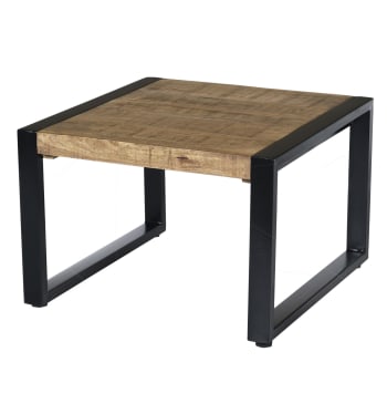 Dacca - DACCA,Table basse carrée 60x60, bois de Manguier massif et métal noir