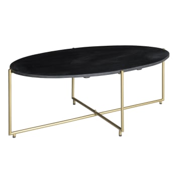 Brass - BRASS-Table basse ovale 110x40, bois de Manguier massif noir et laiton