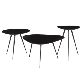 Louane - LOUANE-Set de 3 Tables basses gigognes Manguier teinté noir et métal