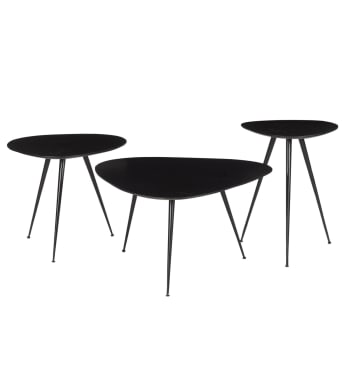 Louane - Set de 3 Tables basses gigognes Manguier teinté noir et métal