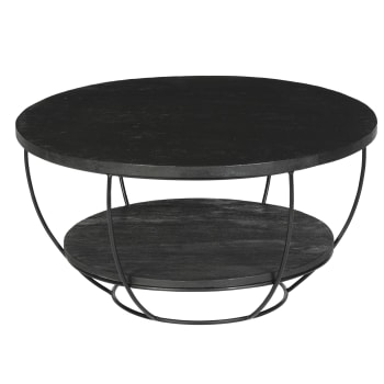 Luz - LUZ-Table basse ronde D.65 cm en Manguier Teinté noir et métal