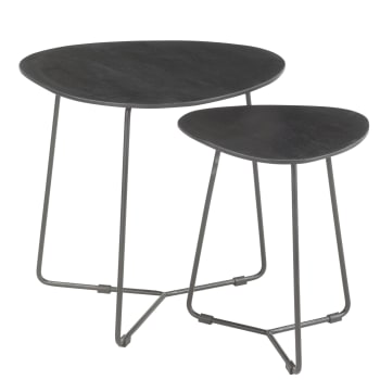 Inaya - INAYA-Set de 2 Tables basses gigognes en Manguier teinté noir et métal