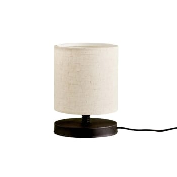 NIRON - Lampada in legno con paralume circolare in tessuto crema Ø15cm H22cm