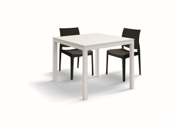 TROPEA - Tavolo legno, finitura bianco e metallo bianco, allungabile 90x90