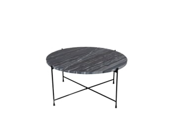 Melba - Table basse ronde en marbre et pieds en métal noir D70