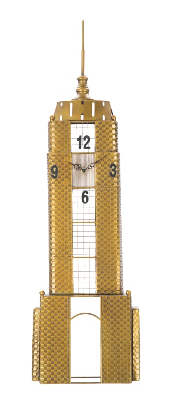 EMPIRE BUILDING - Orologio da parete in metallo dorato cm 23,5x6,5x78