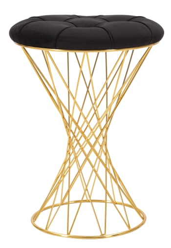 TOWER - Sgabello in tessuro nero con struttura dorata Ø cm 41x50