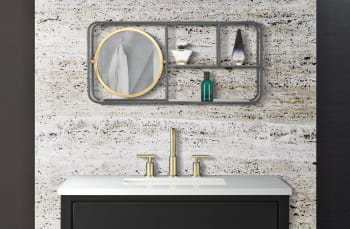INDUSTRY - Specchio da parete con mensole in metallo nero cm 74,5x12x35