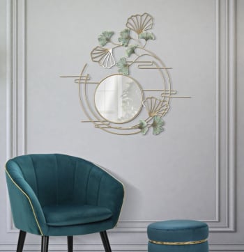 GREENERY - Specchio da parete decori e foglie in metallo multicolore cm 80x3x73,5