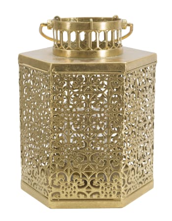 GOLDY - Lanterna in metallo dorata con intagli cm 20x17x26