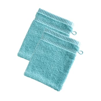 Bandesechelle - Lot de 2 gants de toilette 15x21 bleu aqua en coton 470 g/m²