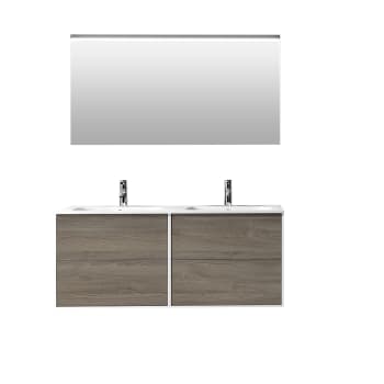 Igea - Mueble de baño de 4 piezas con doble bañera en melamina roble fresno