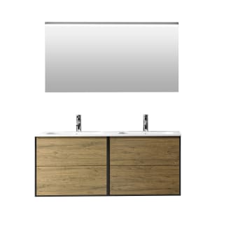 Igea - Mueble de baño de 4 piezas doble bañera en melamina color roble miel