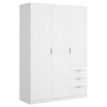 Warren - Guardaroba 3 ante effetto legno bianco 121x52h184 cm