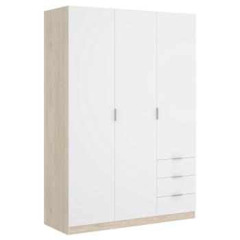 Cimone - Guardaroba 3 ante effetto legno bianco, rovere 121x52h184 cm