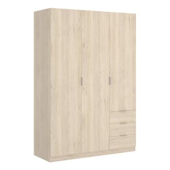 Dbarro - Armoire 3 portes effet bois beige 121x52 cm