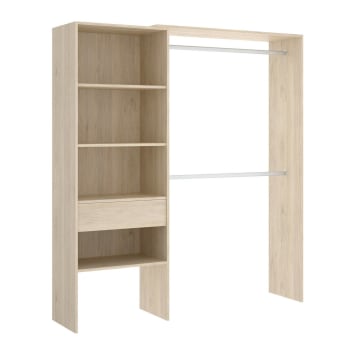 Dressing bibliothèque modulable industriel 4 étagères + caisson bois KALI