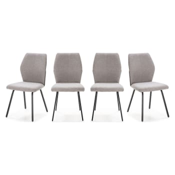 Garance - Lot de 4 chaises en tissu gris clair et simili cuir